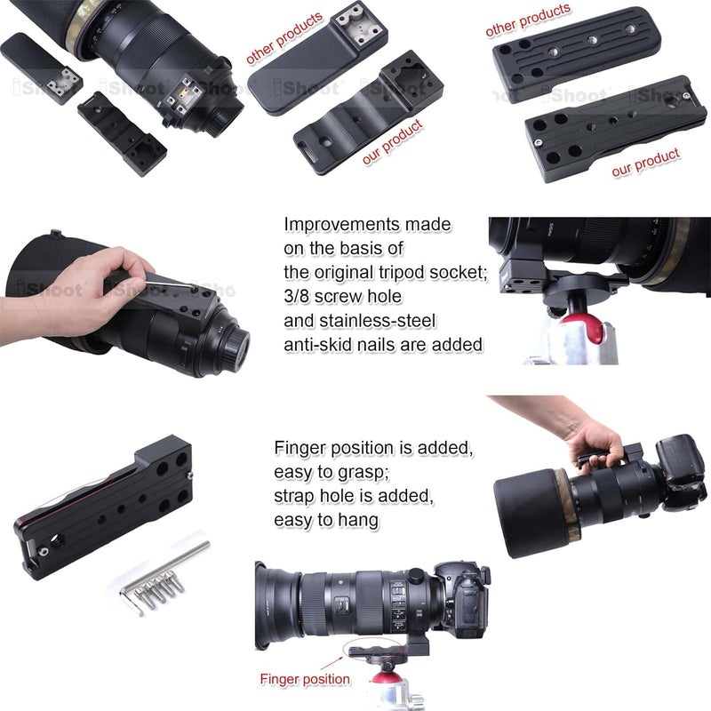 iShoot Lens Collar Replacement Foot Tripod Mount Ring Base Stand Socket TS-61 Compatible with Sigma 150-600mm f/5-6.3 DG OS HSM Sports, 70-200mm f/2.8 DG OS HSM Sports, 500mm f/4 DG OS HSM Sports - Image 4